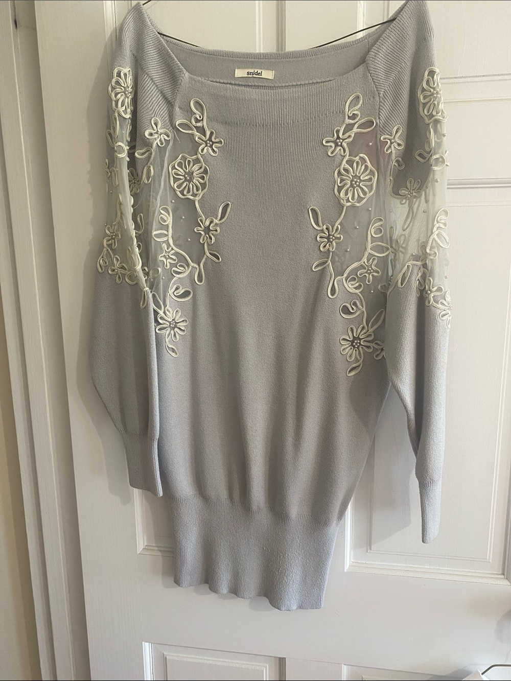 Light Gray Off-the-Shoulder Embroidered Sweater
